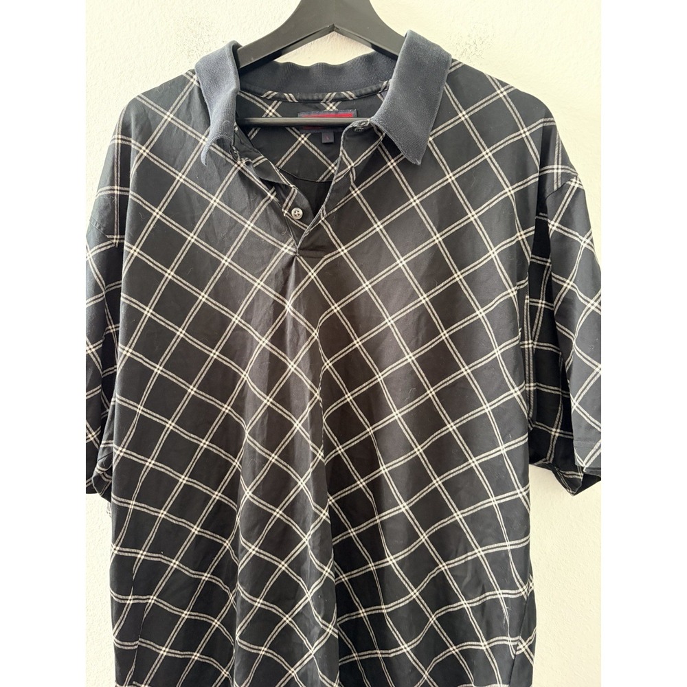 Austin Reed London Men's Polo Shirt Black Diamond Plaid Mercerized Cotton Size L